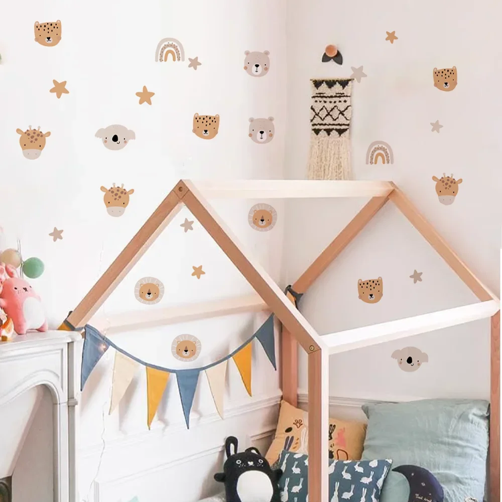 Boho Cartoon Cute Rainbow Bear Animals Star Nursery Wall Decals Art Gifts Kids Room Girls Bedroom Wall Sticker Home Decor Alien 3