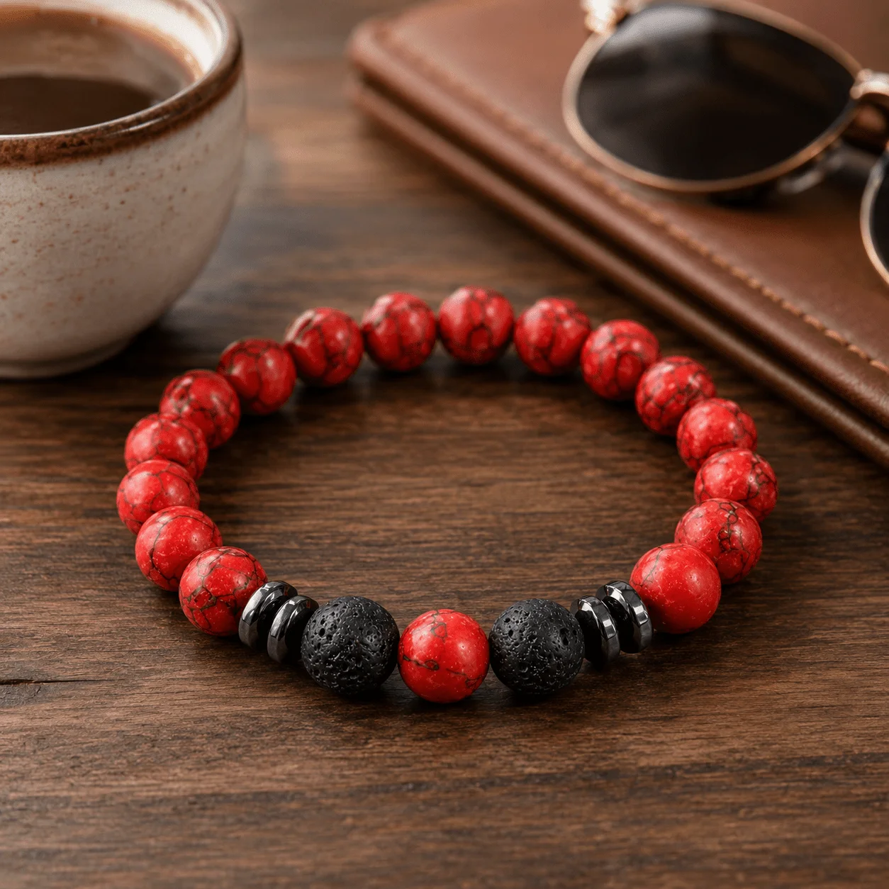 Elegant Red & Black Beaded Bracelet with Matte Finish—A Perfect Gift Choice