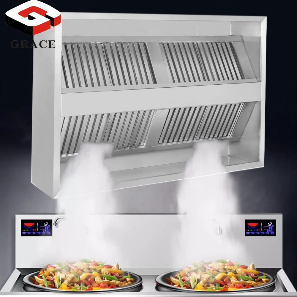 Grace Restaurant Kitchen Appliance Range Hood Stainless Steel Customized Kitchen Island Extractor BBQ Hoods 4