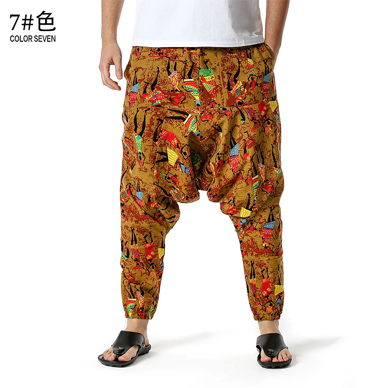 Harem Pants Mens Hippy Hippe Trousers Cotton Bohemian Vintage Yoga Ethnic Print Patchwork Harem Pants Om Patch Pants jersey harem pants Harem Pants