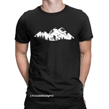 Wheelie In Front Of Mountains Tops T Shirts Men Cotton T-Shirts Mountain Bike Mtb Cycling Bicycle Ride Racing Tee Shirt Harajuku