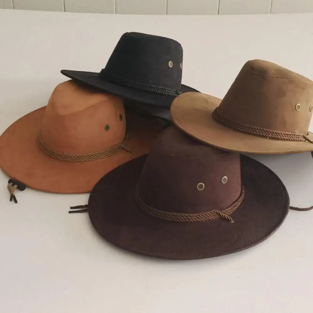 

1pc Western Cowboy Hat Deer Fur Velvet Hat With Large Brim For Men Knight Retro Sheriff Cap Masquerade Cosplay Supplies 58-60cm