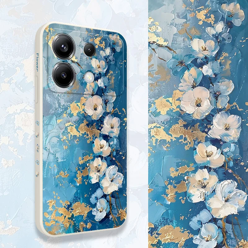 Gold Leaf Flower Design Silicone Phone Case