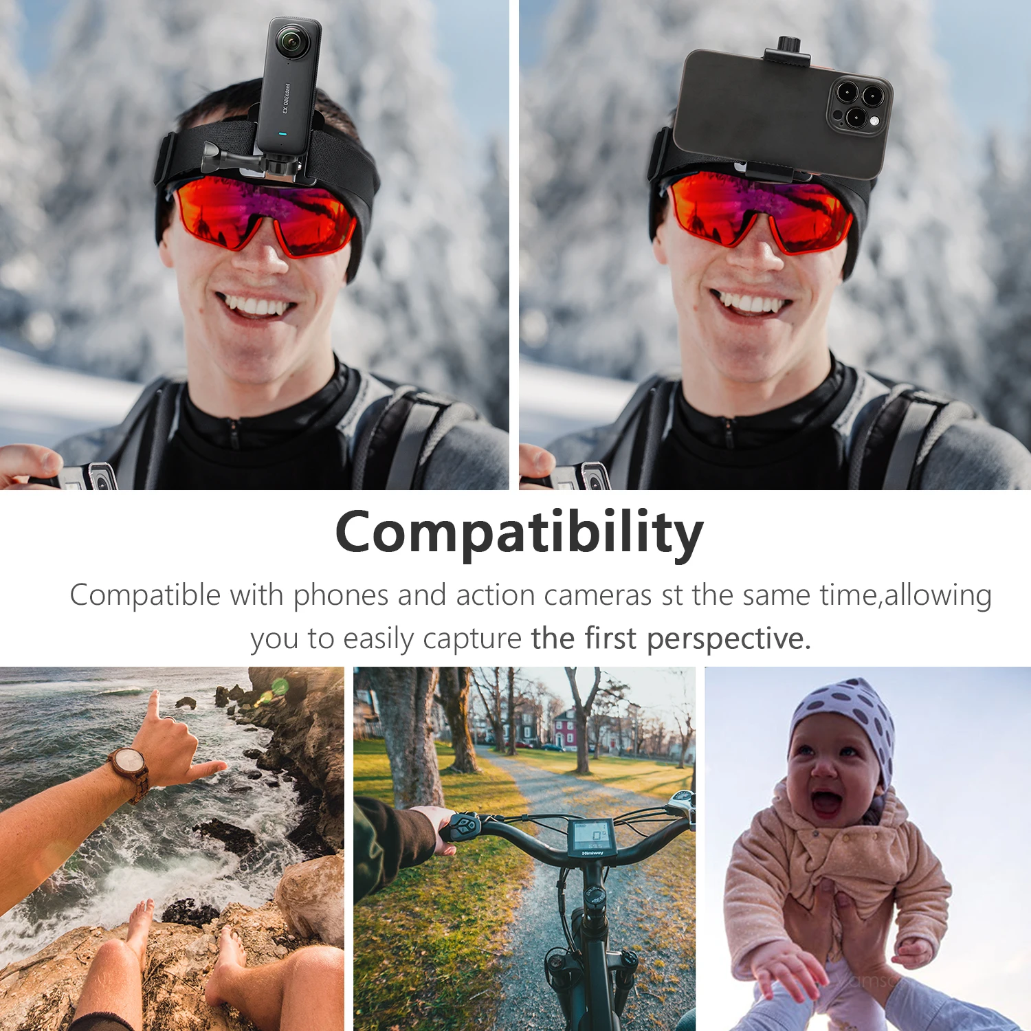Vamson 360 Degree Mobile Phone Clip for Head Strap Belt Strap Mount Adjustable Cellphone Holder for Samsung iphone Insta360 X3