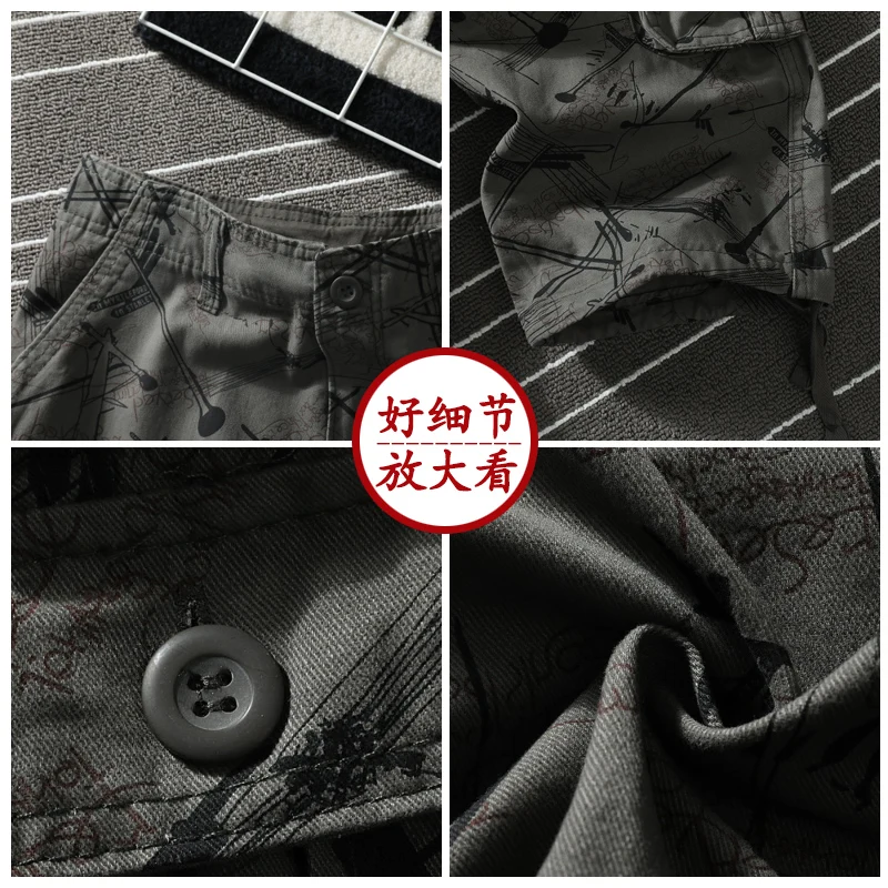 Men's Print Short Pants Camouflaged Summer Cotton Breathable Casual Sports Hiking Loose  Beach Harajuku Cargo Ripstop Shorts