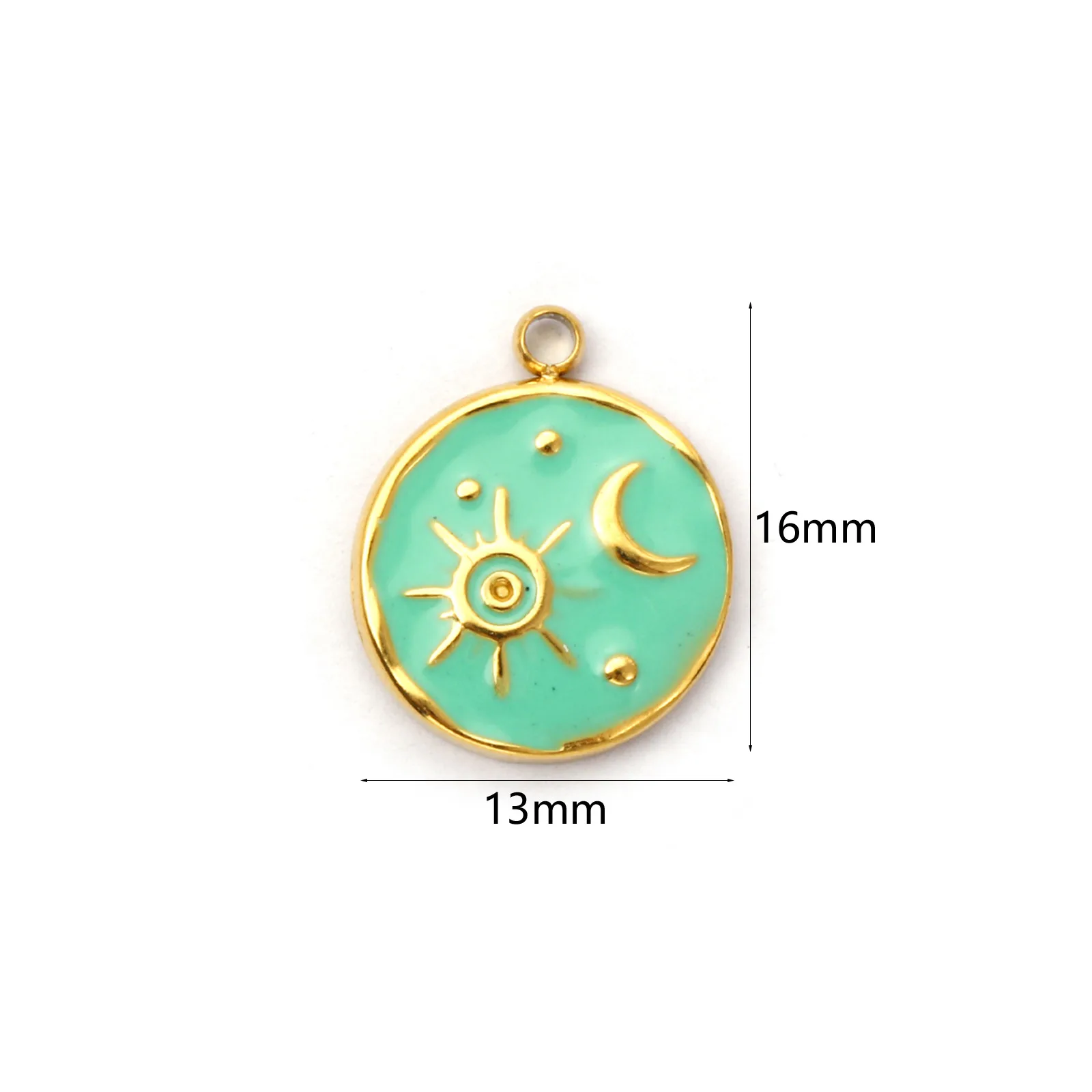 1 Stück 304 Edelstahl Charms 18 Karat vergoldet Emaille Evil Eye Blume Sonne Mond Anhänger für DIY Halskette Schmuckherstellung – Detail 6