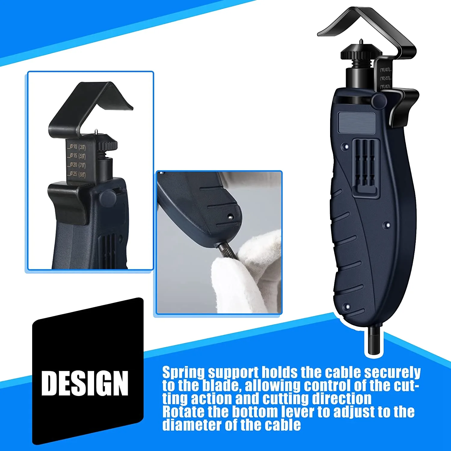 ABRB-케이블 스트리퍼, 케이블 슬리브를 빠르고 정확하게 제거하는 데 사용, 코어 손상 없이 부드러운 절단, 0.18-1인치