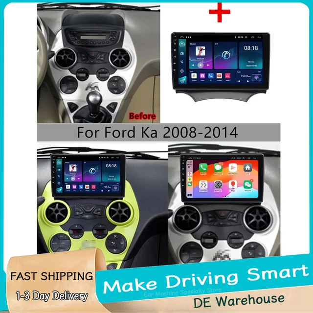 Autoradio 4+64G pour Ford Ka 2008 - 2014 Android 15 Sans Fil avec Carplay Android Auto Navigation GPS Lecteur Multimédia Automobile 1