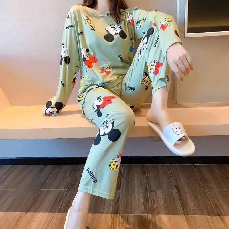 Striped Mickey Minnie Pajamas Spring Autumn New Pajamas Women's Long-sleeved Trousers Cartoon Loose Home Clothes Suit 5