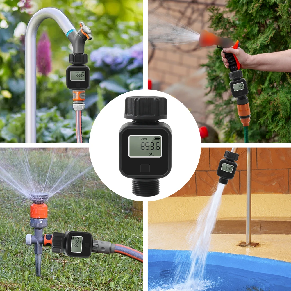 SGS05Garden Water FlowMeter Digital Display Water Consumption Tester FlowVelocity Detector Garden Plant Watering Accessory