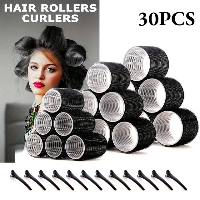 30PCS Heatless Hair Styling Kit Self-Grip Rollers 18Pcs Hair Rollers & 12Pcs Clips DIY Easy to Use Hair Care Beauty Tools