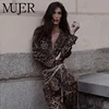 MUJER Leopard Print Blazers for Women Jacquard Office Women's Blazer Sets Outerwears Long Blazer Woman New Coats and Jackets