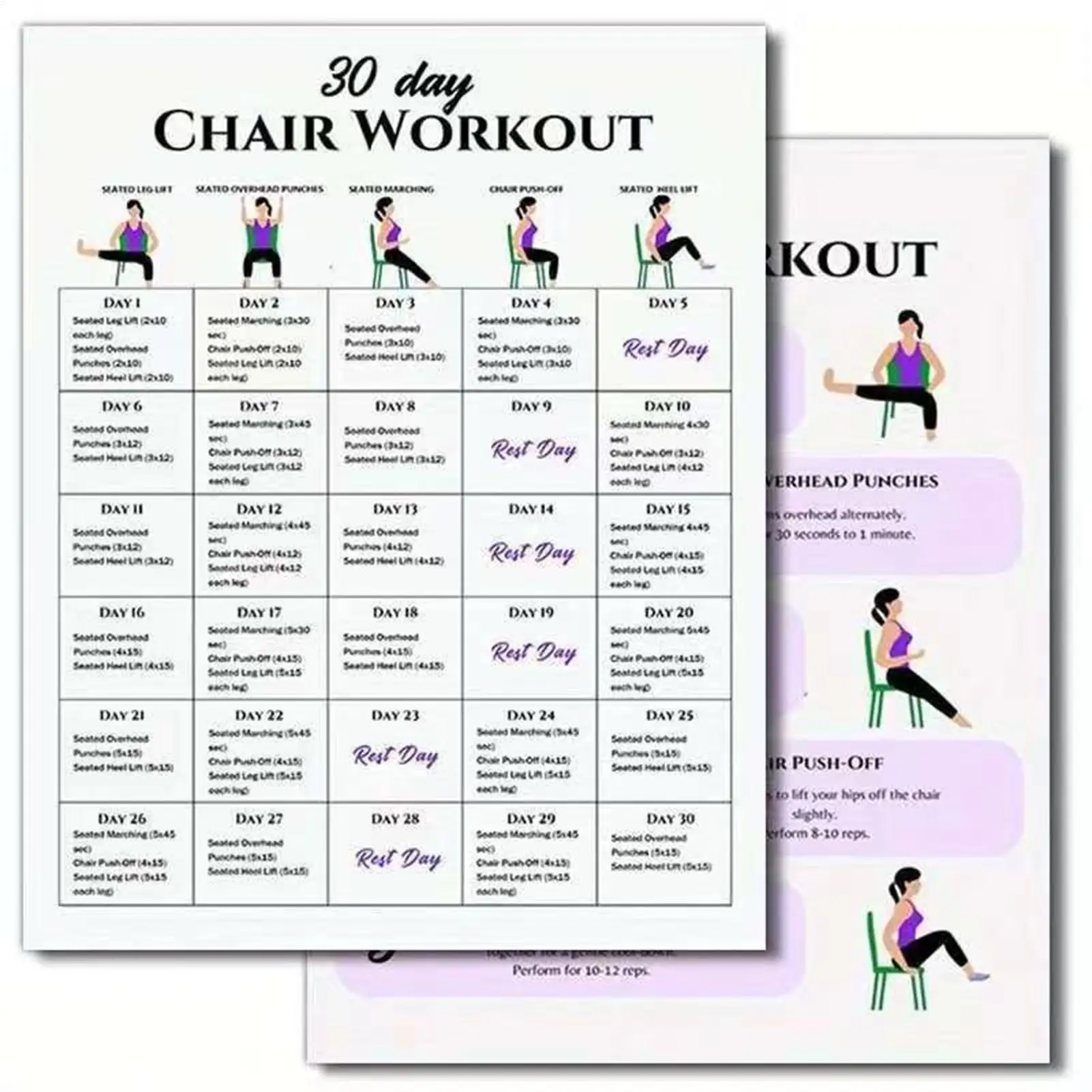 30-Day Chair Exercise Plan Poster Set for Seniors Fitness and Yoga