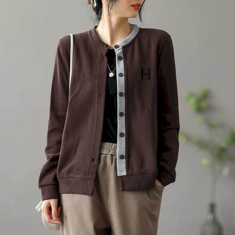 thumbnail image 1 of Chaquetas para mujer, ropa de moda coreana, holgadas, de gran tamaño, con cuello redondo, cárdigans sólidos, abrigos de manga larga con una sola botonadura, blusas para mujer, 1 of 4