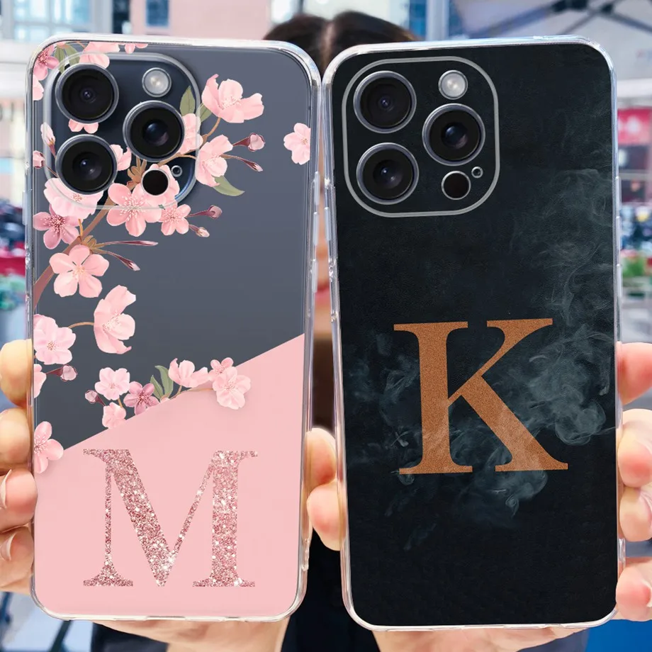 Per Iphone 15 Pro Max Custodia Iphone 15 Plus 15 Pro Cover Posteriore Trasparente Soft Tpu Letter A To Z Capa Per Apple Iphone15 15Pro Bag