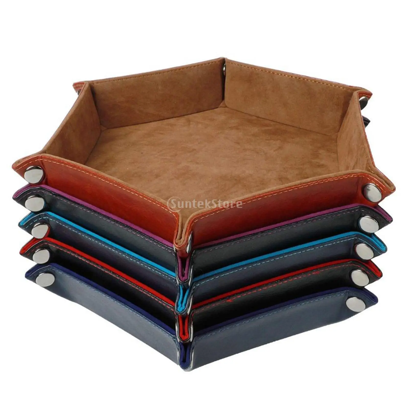 Foldable Dice Tray PU Leather Hexagonal Folding Dice Tray Box Game for RPG DND Game Storage Table Board Games