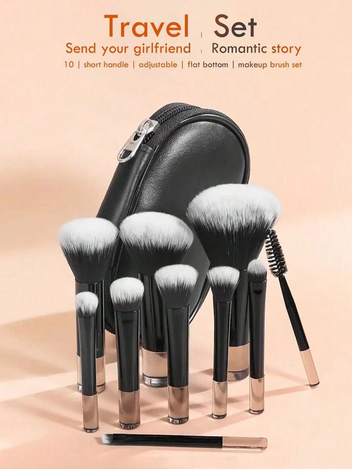 New beginner 10-piece mini makeup brush set with crystal handles, portable foundation brush, eyeshadow brush, and free brush cas