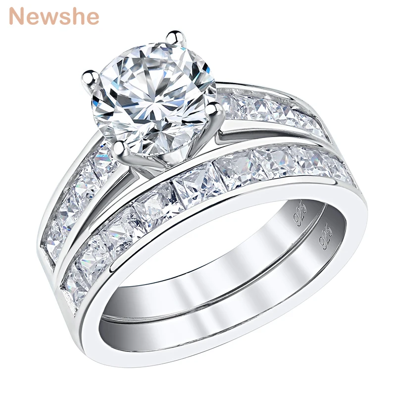 Newshe Wedding Rings for Women Engagement Ring Set 925 Sterling Silver Round Cz 
