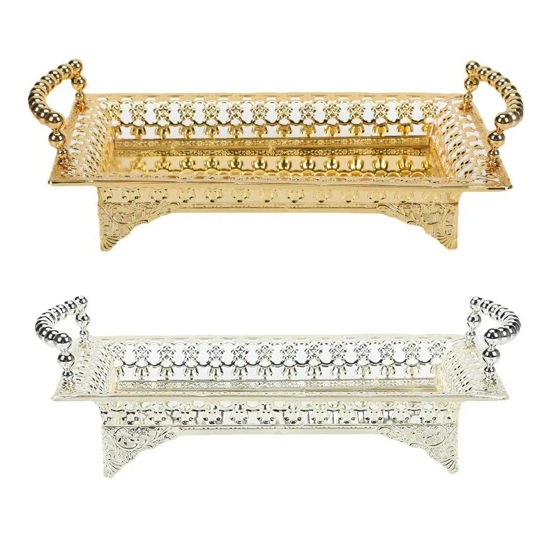 Nordic Wrought Iron Long Tray Gold and Silver Hollow Fruit Snack Storage Tray Hotel KTV Snack Fruit Dessert Plate
