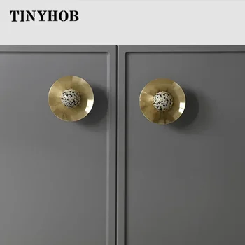 หินธรรมชาติ + ทองเหลืองตู้ครัวเฟอร์นิเจอร์คริสตัลสีชมพูลูกบิดฮาร์ดแวร์ตู้ดึง Spotted หินตู้รองเท้า 1