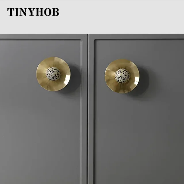 หินธรรมชาติ + ทองเหลืองตู้ครัวเฟอร์นิเจอร์คริสตัลสีชมพูลูกบิดฮาร์ดแวร์ตู้ดึง Spotted หินตู้รองเท้า 1