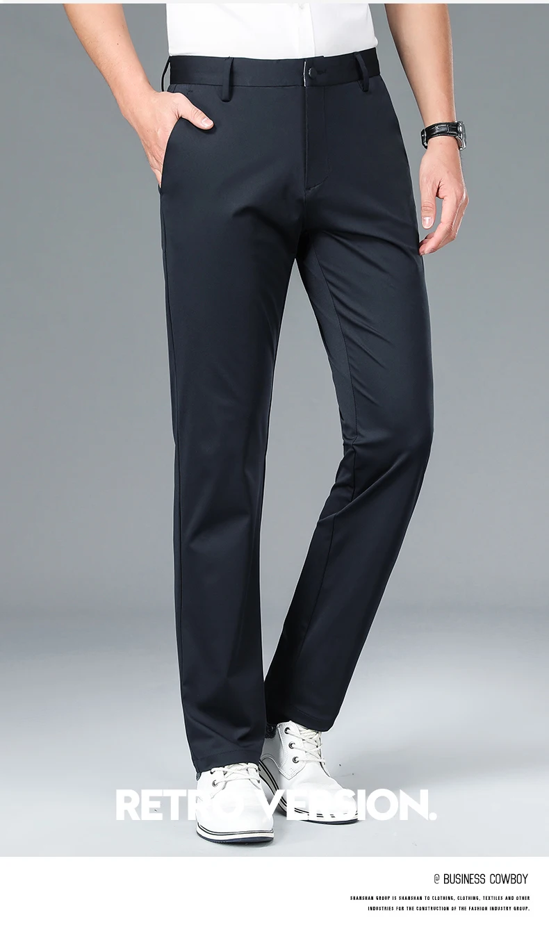 Gentleman Business Pants Men's 2024 Summer New High Waist Drooping Non-Ironing Straight High-End Quality Casual Suit Pants