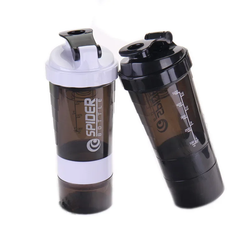 Creative 3 Layer Shaker Bottle Protein Powder Milkshake Cup Sports Fitness Water Cup 550ml Water Bottles Customizable