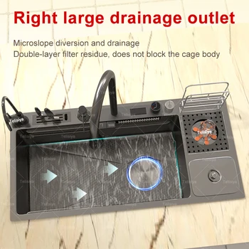 อ่างล่างหน้าล้างจานอเนกประสงค์สแตนเลสสตีลอ่างล้างจานขนาดใหญ่พิเศษพร้อมชั้นวางเขียงรองหั่น 2