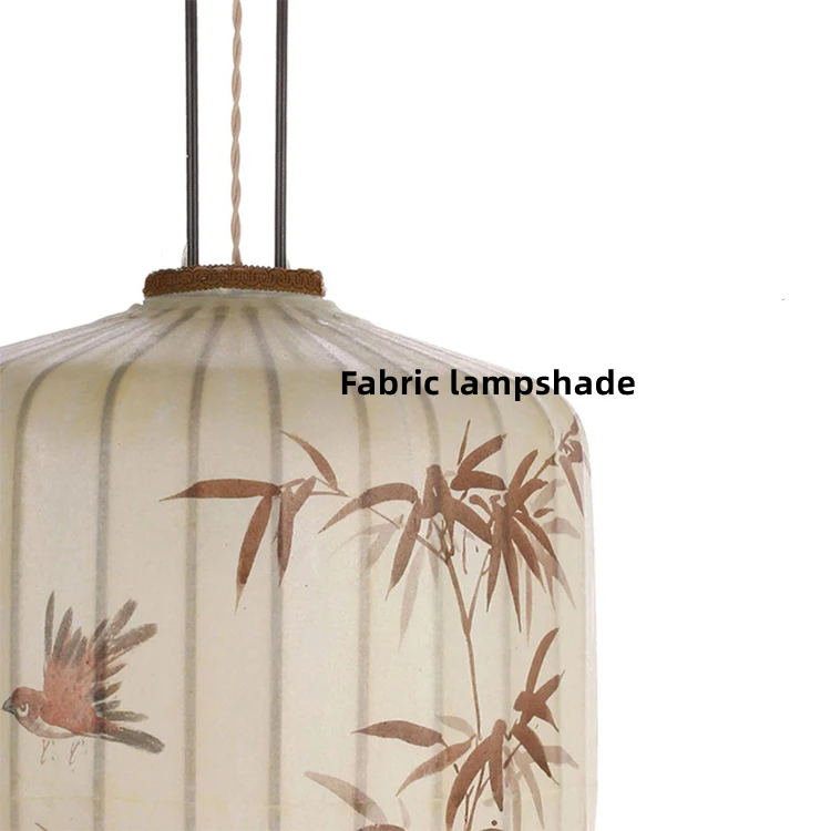Traditionelle Laterne Malerei Pendel leuchte hand gefertigten Stoff Lampen schirm chinesische Laterne Hotel Bambus Dekor Restaurant Beleuchtung – Detail 4
