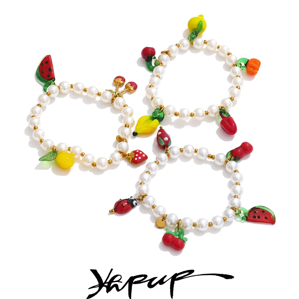Yhpup Bracelet Simulated Pearls Stainless Steel