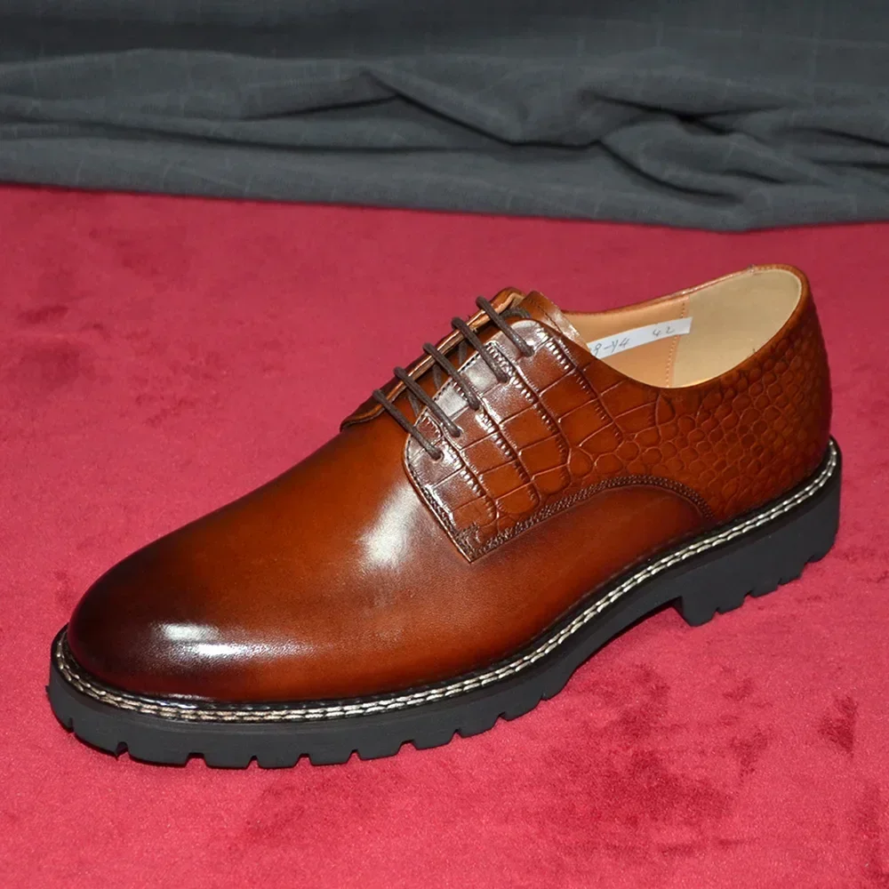 Leather Casual Shoe Man Sneakers Light Sole Crocodile Print Business Social Gentleman Derby Shoes
