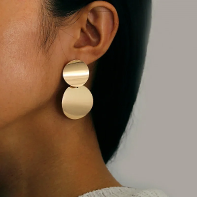 Fashion Round Dangle Korean Drop Earrings for Women Geometric Round Heart Gold Color Earring Trend Wedding Jewelry