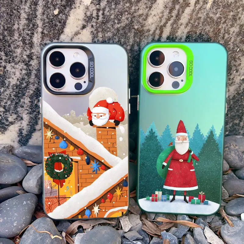 Cartoon Weihnachtsmann Elch Schneemann Weihnachtsbaum Handyhülle für iPhone 13 12 11 Mini Pro Max 17 16 15 14 Pro Max Plus Laser-Cover – Detail 12