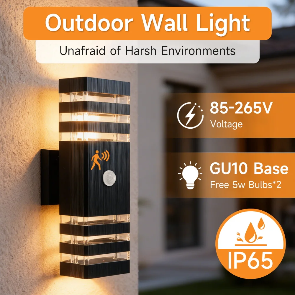 Body Motion Sensor Wall Light Waterproof Sconce Up Down Glowing Lamps Outdoor LED Wall Garden Yard Induction Corridor Wall Lamp