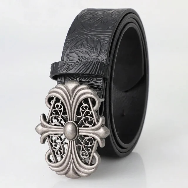 Ceinture rétro pour hommes, Style bohème, Chic, en cuir PU noir, mode Vintage, boucle creuse, Style Punk Rock Y2K, pour hommes et femmes 1