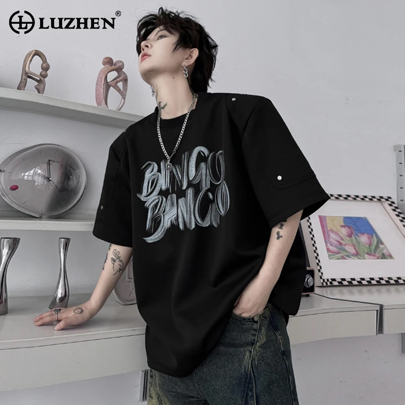 

LUZHEN Letter Printed Design Fashion Korean Short Sleeved T Shirts Stylish Street Men's Tops Korean Reviews Many Clothes LZ2997