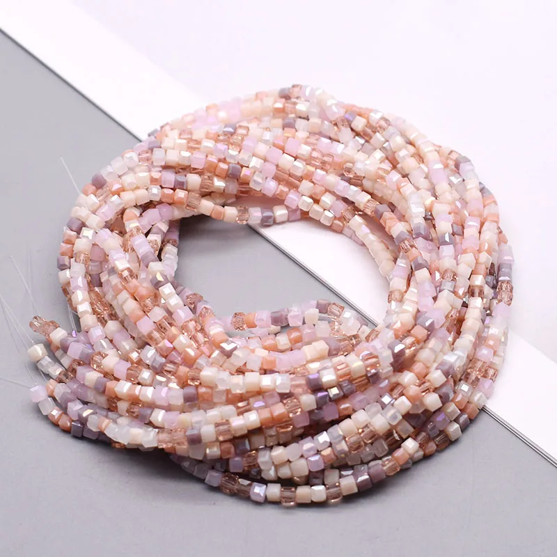

New Color 3mm 180pcs Czech Glass Crystal Beads Cube Square Crystal Beads Charms Pink Series Seed Beads For Jewelry Making DIY
