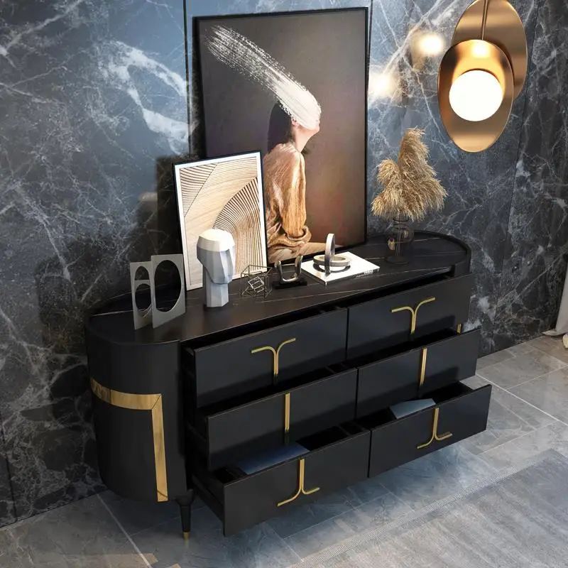 Rock Board Display Sideboard With Drawers Wood Storage Cupboard Living Room Home Furniture Dresser China Cabinet For Decoration