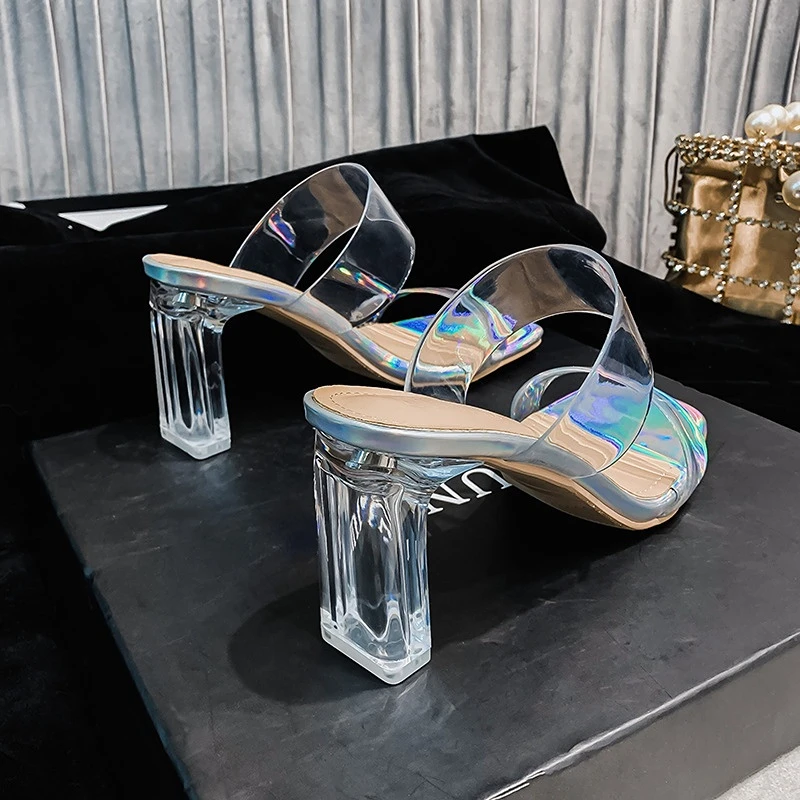 

Clear Heels for Women Summer 2023 New Transparent Heel Sandals Fashion Chunky High Heeled Crystal Shoes Women's Slippers Luxury