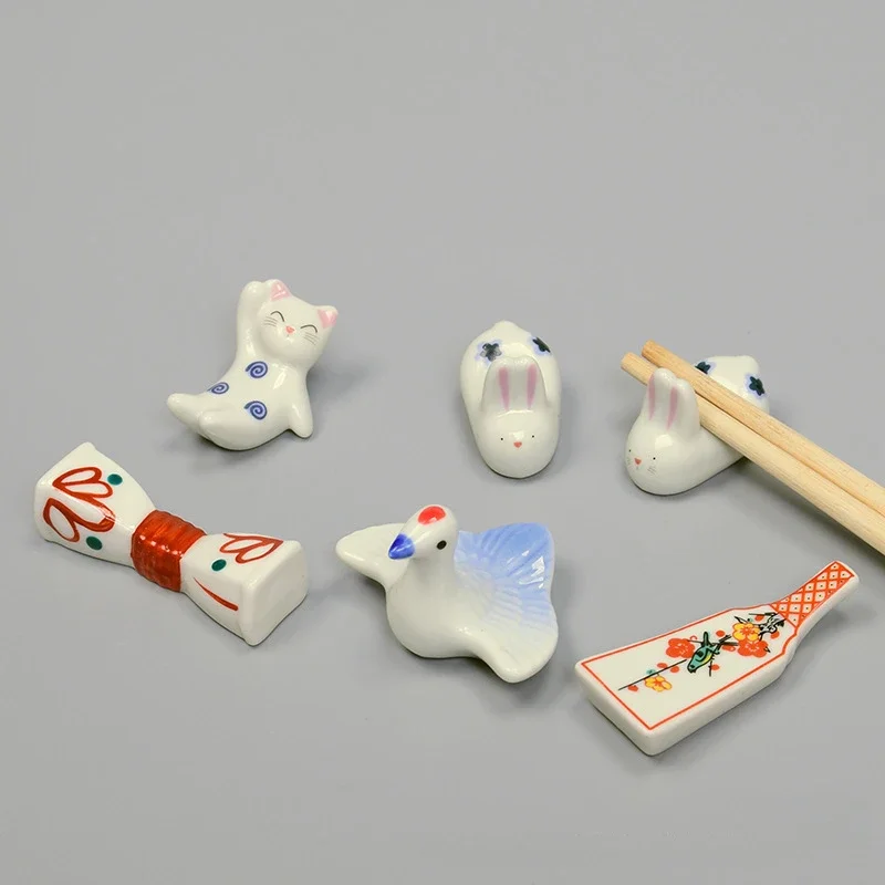 

Ceramic Tableware for Home Decoration, Creative Fashion, Cherry Blossom Chopsticks Shelf, Cat, 5PCs