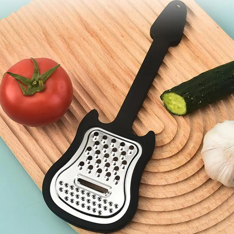 Handheld Fruit Grater Cheese Grater Stainless Guitar Shape Metal Comfortable Grip Kitchen Fruit Pulp Crusher Citrus Cheese Grater