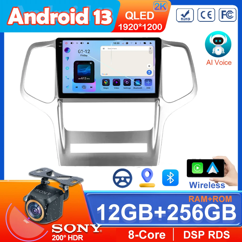 

Wireless Carplay For Jeep Grand Cherokee WK2 2010 - 2013 Car DVD Multimedia Player Auto Radio Android 13 Navigation GPS NO 2din