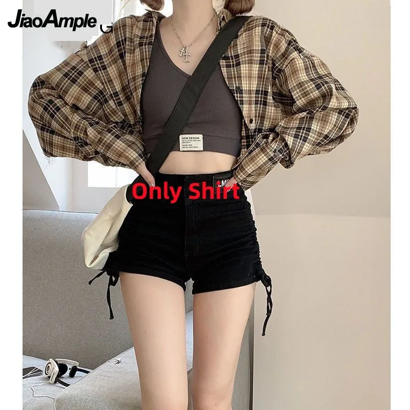 Women's Summer New Casual Sportswear Matching Set Korean Elegant Sunscreen Long Sleeved Plaid Shirt+suspender+Cargo Pants Suit