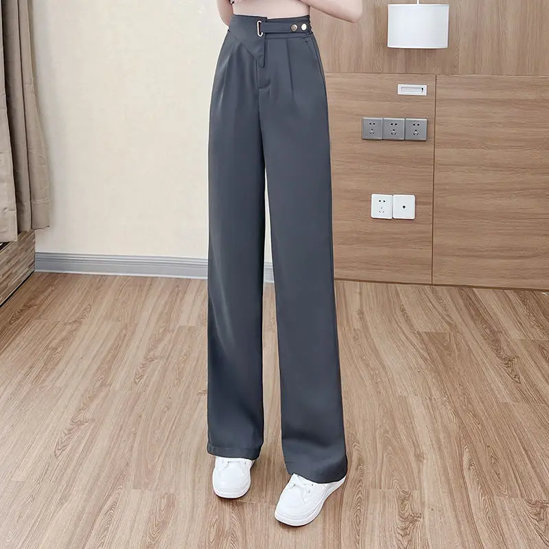 2024 Korean Version Minimalist Summer Solid Color Pocket Women's High Waisted Versatile Loose Straight Leg Suit Wide Leg Pants 3 2cm needle buckle nylon waistband korean version minimalist men and women s classic multi color high quality jeans slim cinto