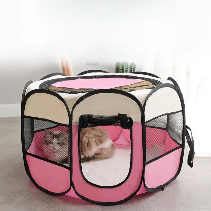 접이식 팔각형 애완동물 텐트, 휴대용 강아지/고양이 분만틀 겸용 플레이펜