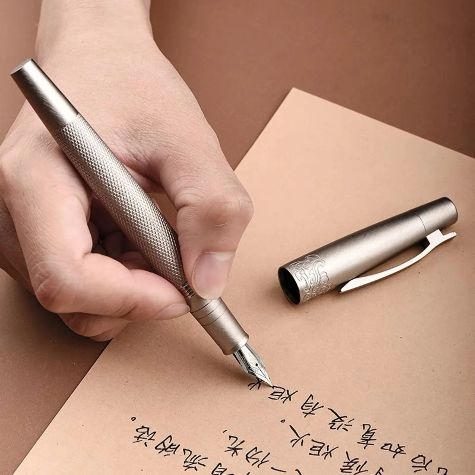 Fountain Pen Hongdian 6013 Metal Titanium /Silver EF/F/Bent Nib With Clip Converter
