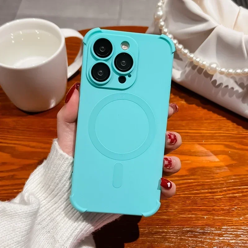 Lens Protect Magnetic Liquid Silicone Phone Case with Magsafe Wireless Charging Compatibility