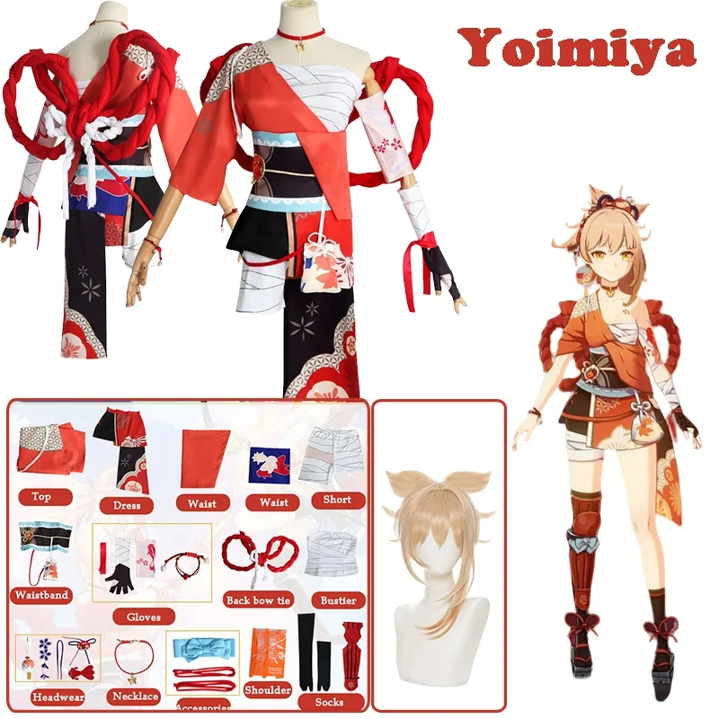 

Косплей-костюм Yoimiya из аниме-игры «Genshin Impact», костюм для косплея, сексуальный костюм, парик Yoimiya, одежда для Хэллоуина, карнавала, вечеринки