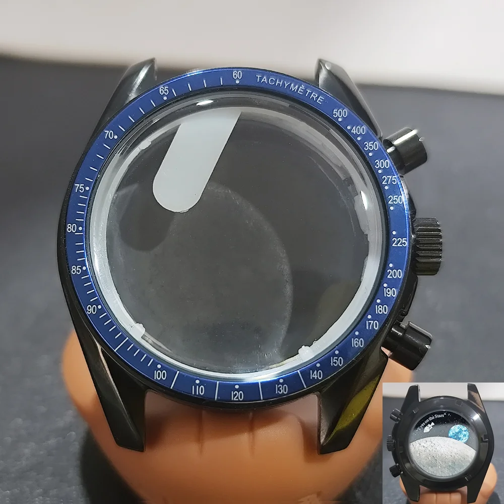 Moon Phase Chronograph Watch Case - 39.7MM Stainless Steel with Moon Pattern Back