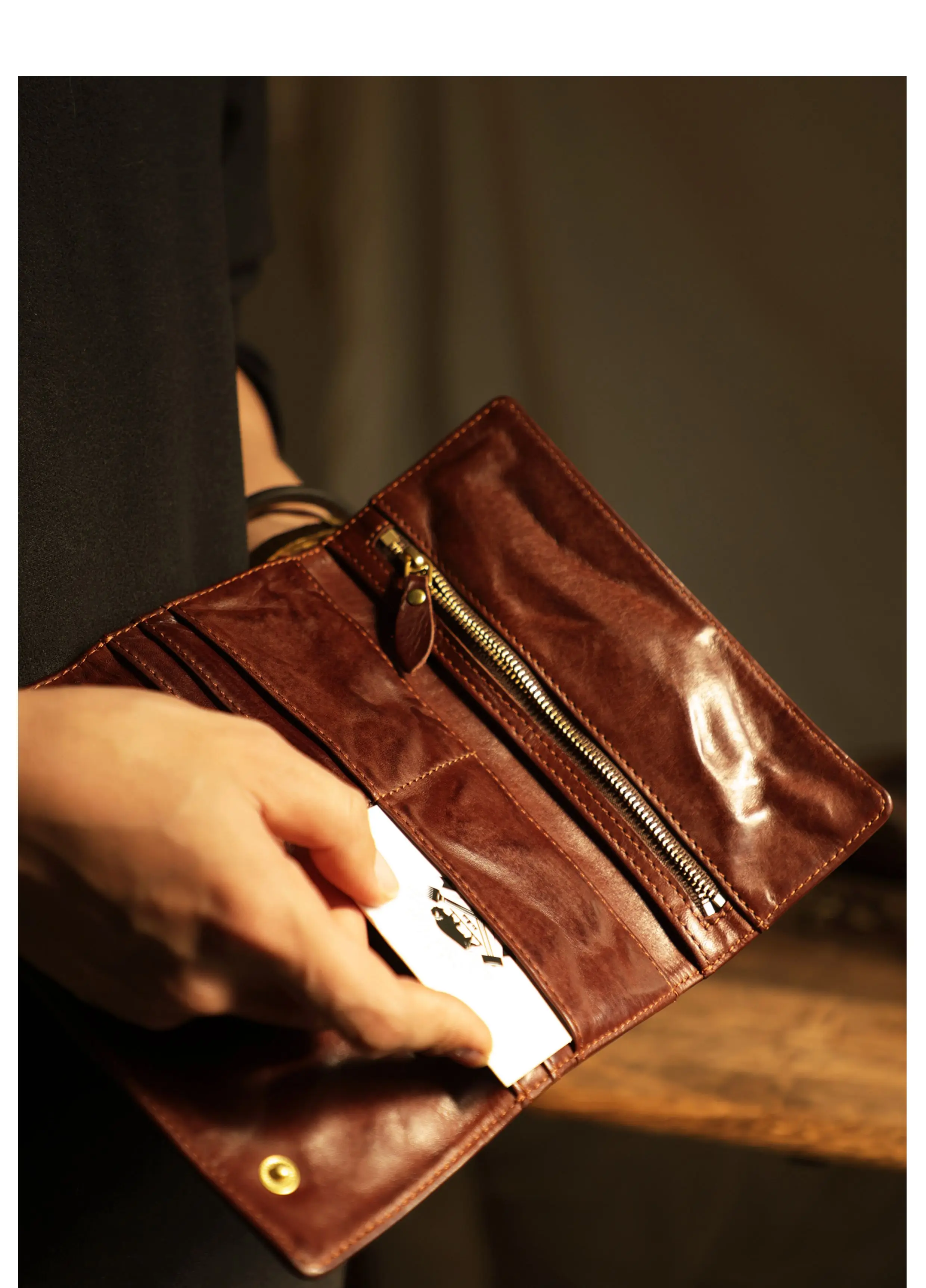 PNDME einfache handgemachte hochwertige echtes Leder Männer Frauen multifunktionale lange Brieftasche Rindsleder Multi-Karte Telefon Geldbörse – Detail 36